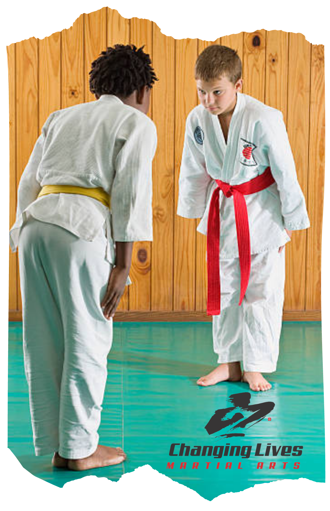 Karate students bow in respect